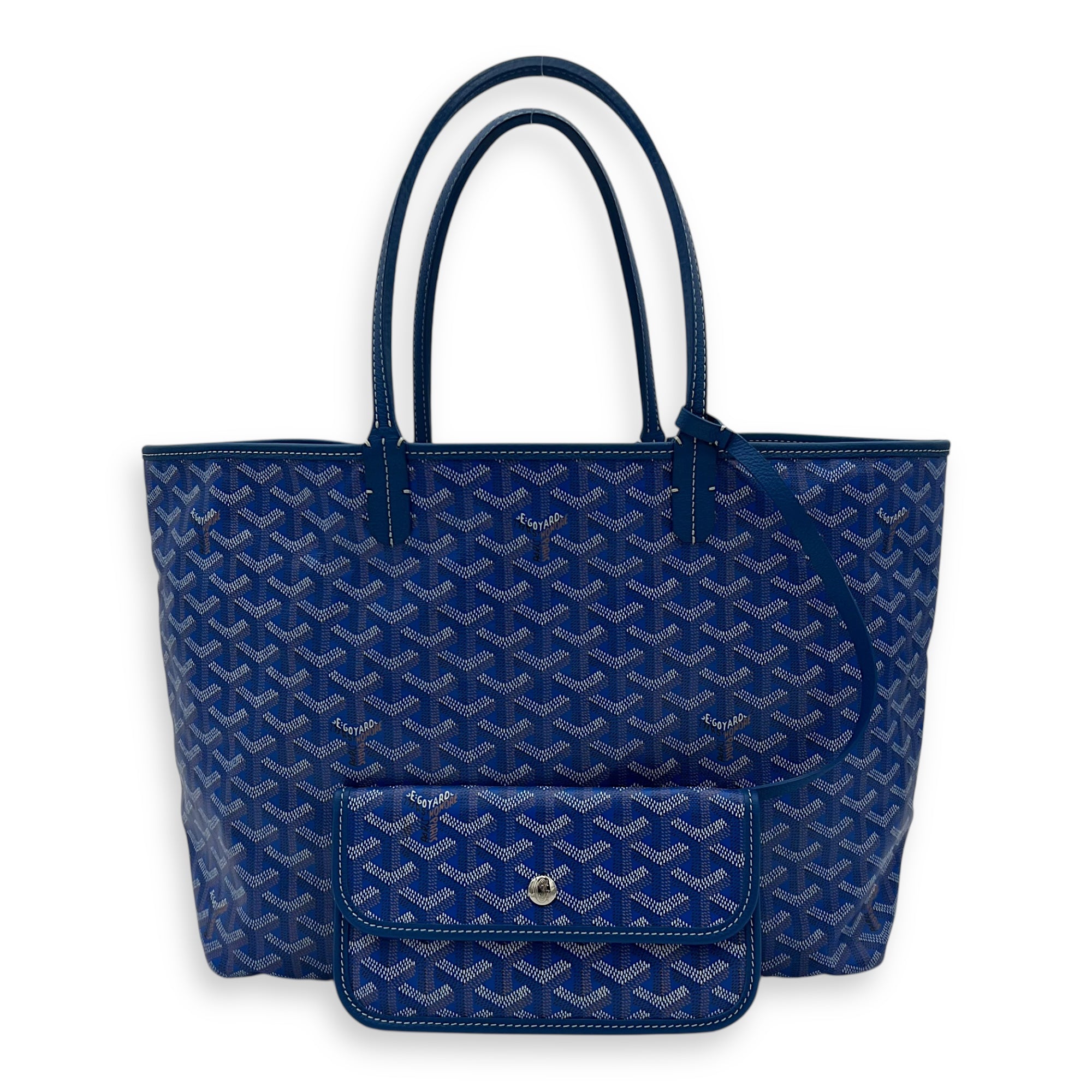 Goyard Saint Louis Tote Bag Blue in Coated Canvas, Silver hardware_9