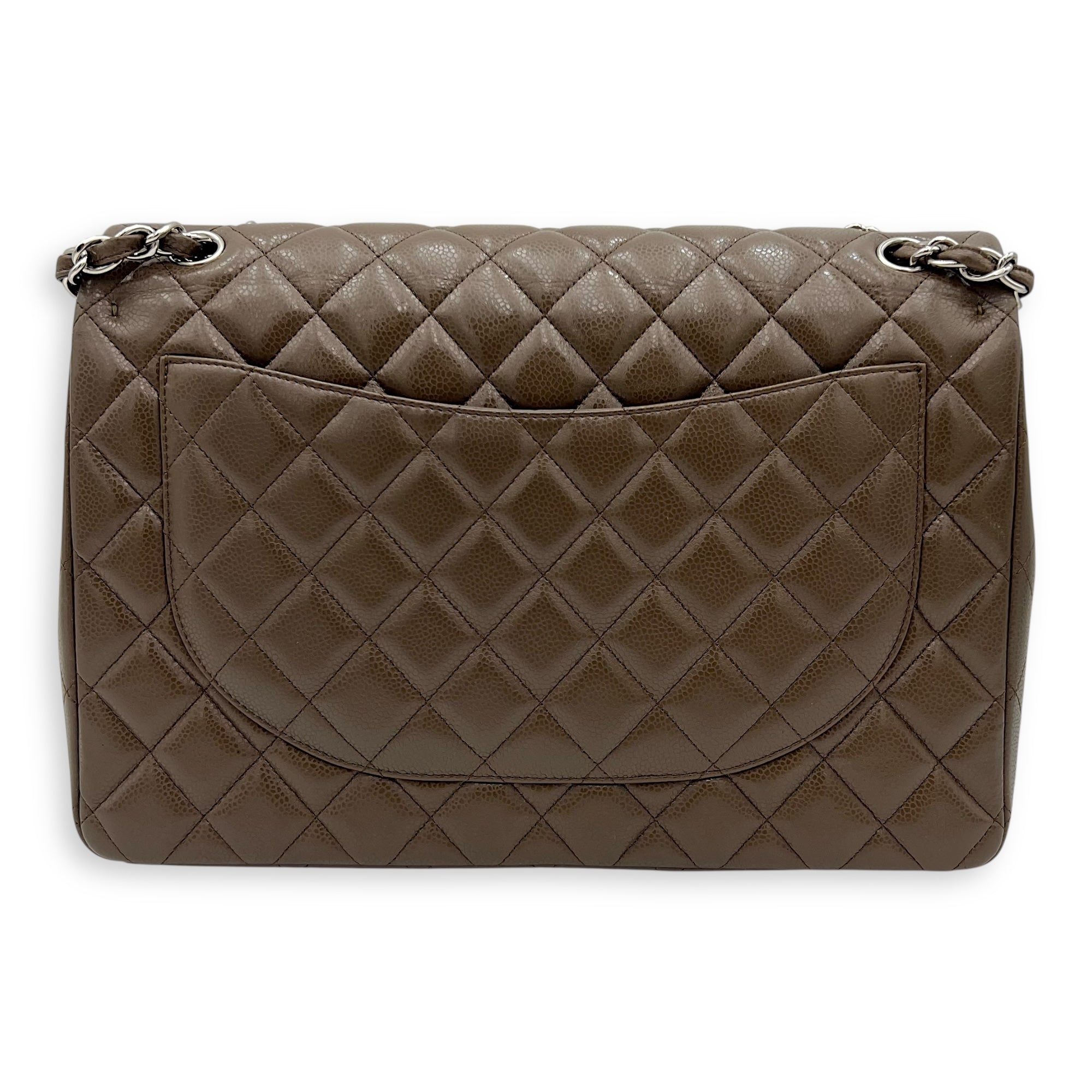 Chanel Classic Shoulder Bag Maxi Green in Caviar Leather, Silver hardware_2