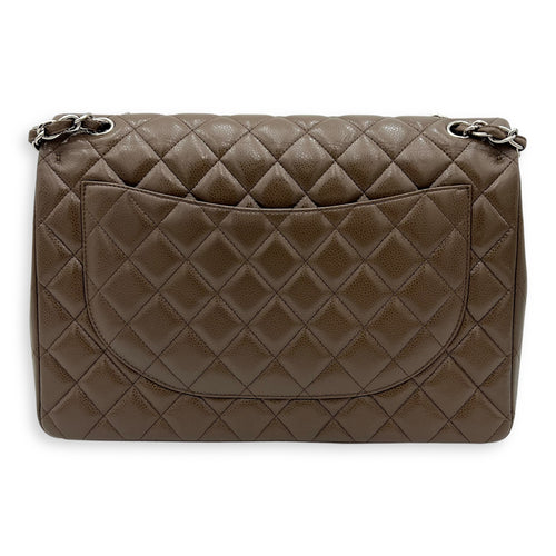 Chanel Classic Shoulder Bag Maxi Green in Caviar Leather, Silver hardware_2