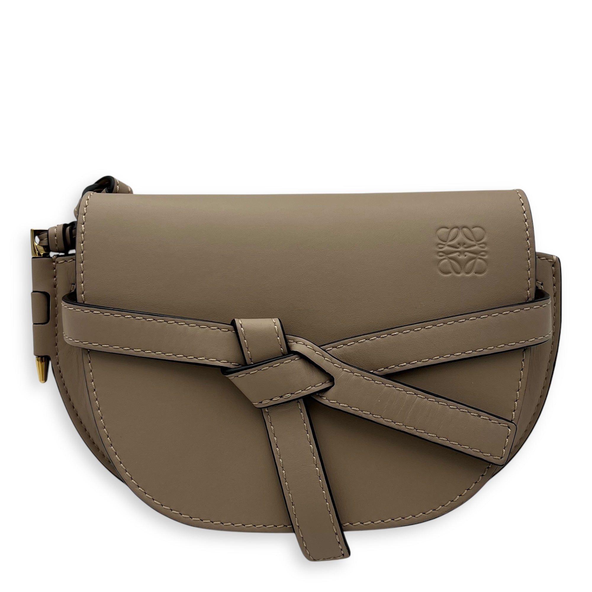 Loewe Gate Dual Beige Crossbody Bag in Calfskin, Gold hardware_1