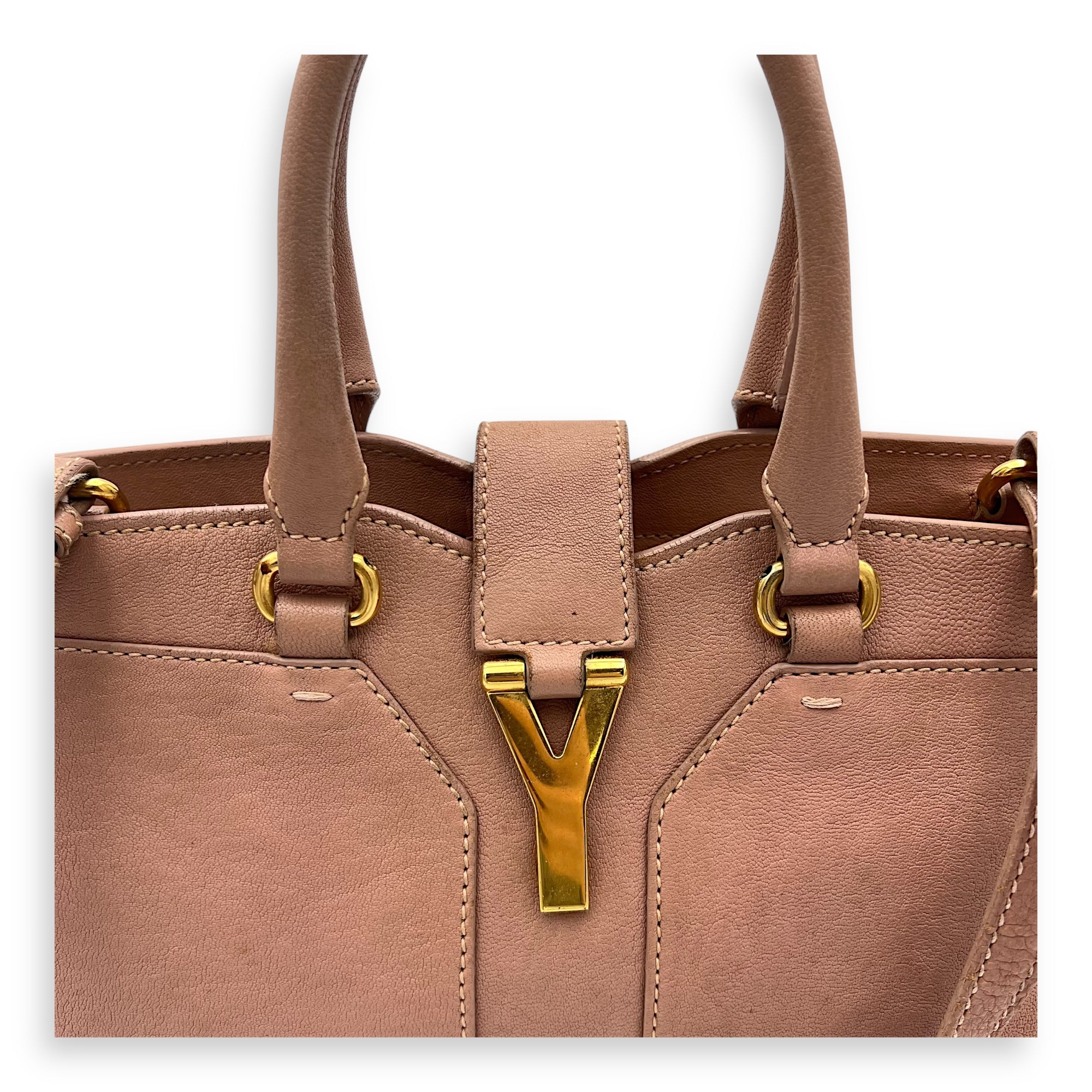 Saint Laurent Cabas Top Handle Bag Pink in Calfskin, Gold hardware_10