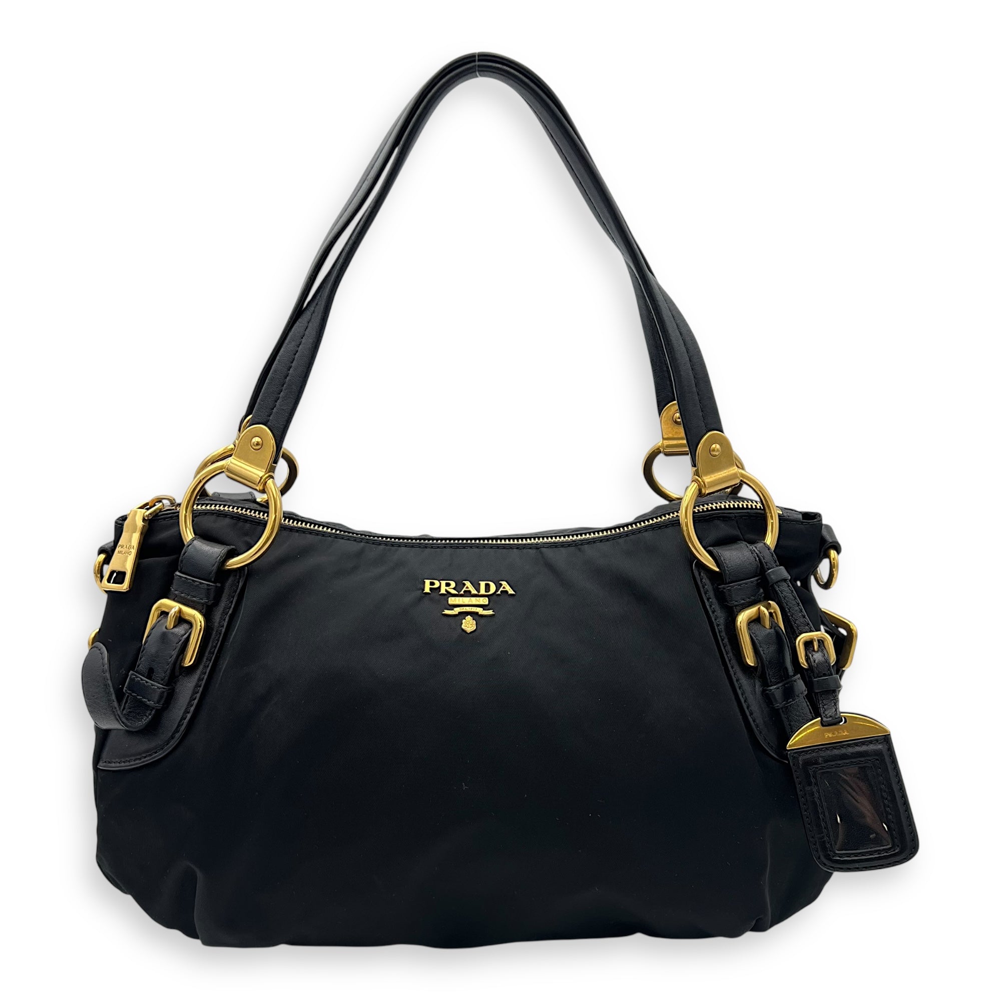 Prada Logo Top Handle Bag Black in Nylon, Gold hardware_1