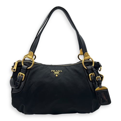 Prada Logo Top Handle Bag Black in Nylon, Gold hardware_1