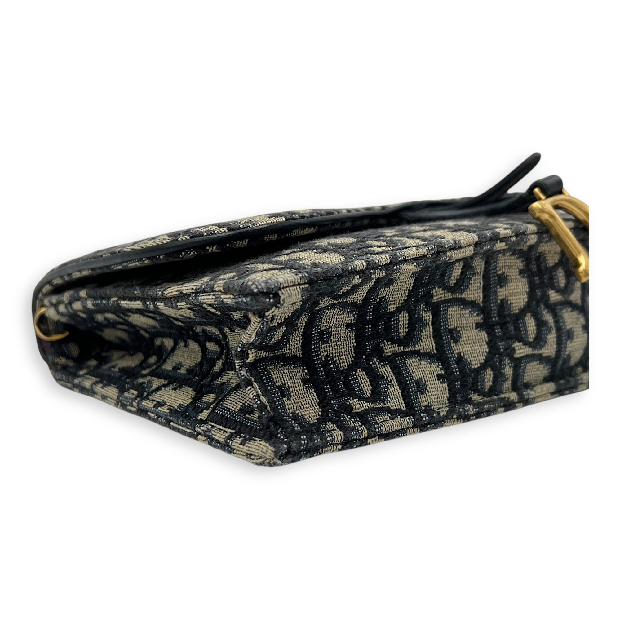 Christian Dior Saddle Wallet On Chain Blue in Jacquard, Gold hardware_8