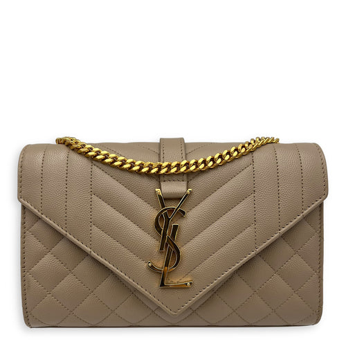 Saint Laurent Envelope Crossbody Bag Small Beige in Calfskin, Gold hardware_1