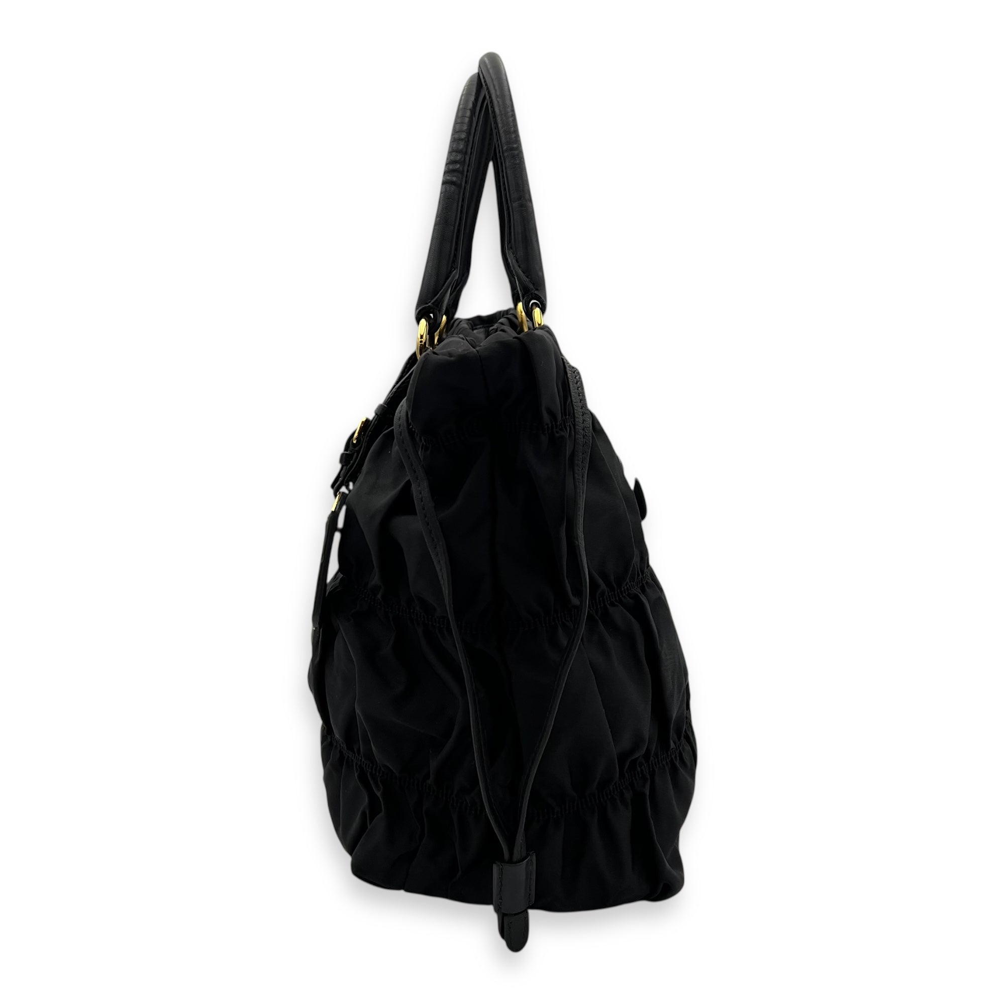 Prada Tessuto gaufre Top Handle Bag Medium Black in Nylon, Gold hardware_4