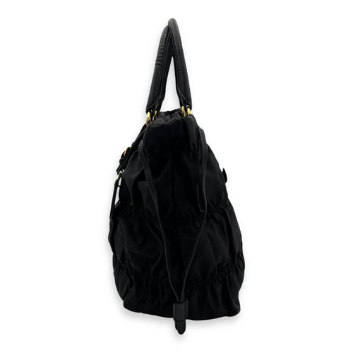 Prada Tessuto gaufre Top Handle Bag Medium Black in Nylon, Gold hardware_4