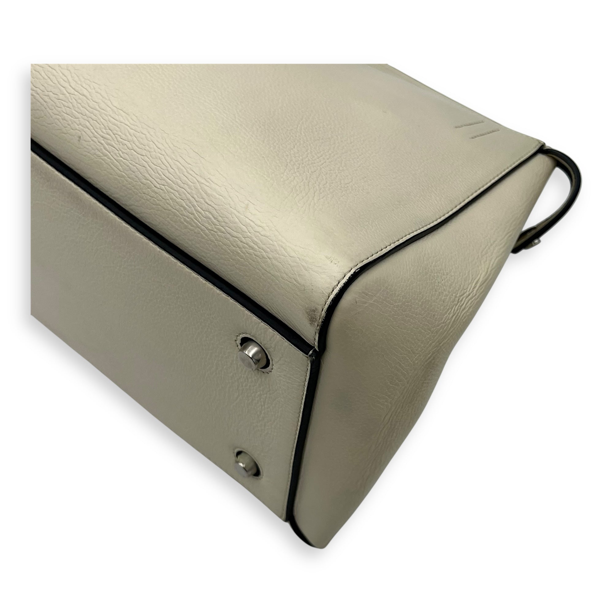 Celine Edge Top Handle Bag White in Calfskin, Silver hardware_9