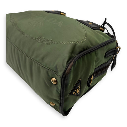 Prada Logo Top Handle Bag Green in Nylon, Gold hardware_8