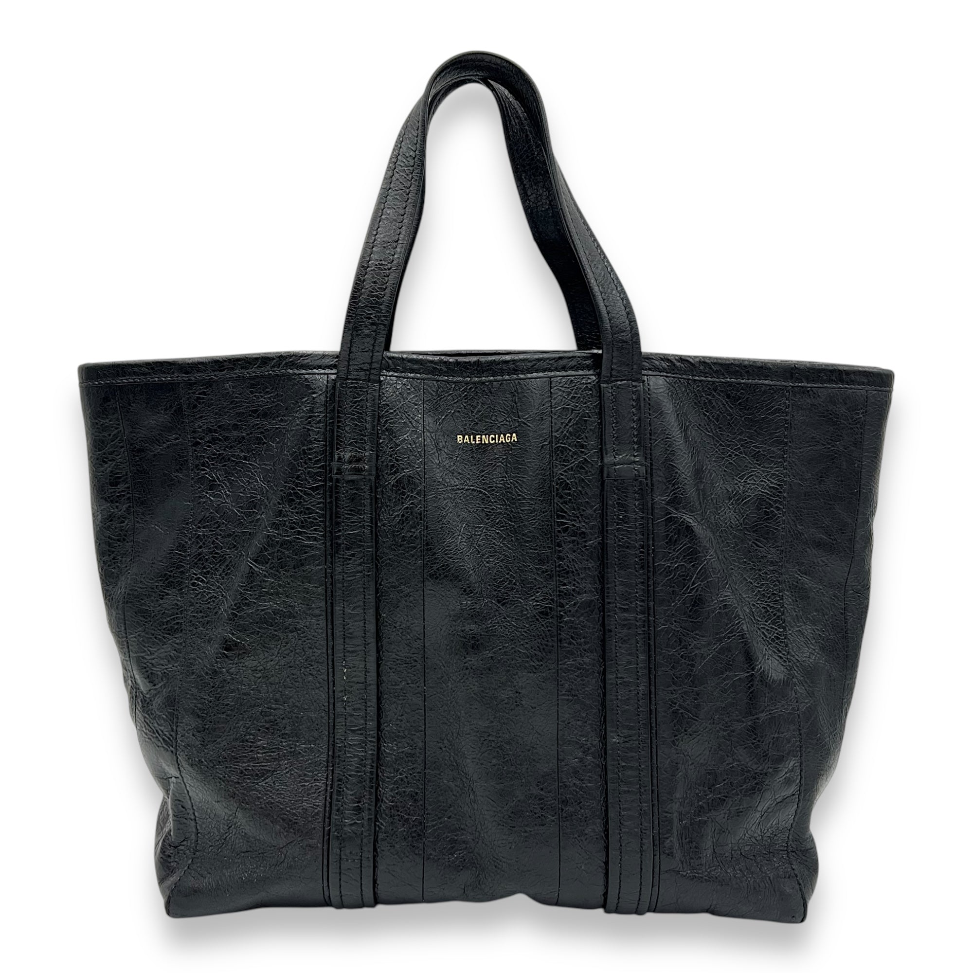 Balenciaga Barbes East West Black Tote Bag in Distressed Leather, Silver hardware_1