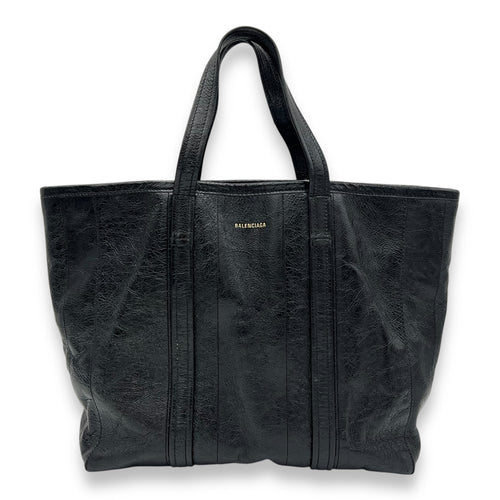 Balenciaga Barbes East West Black Tote Bag in Distressed Leather, Silver hardware_1