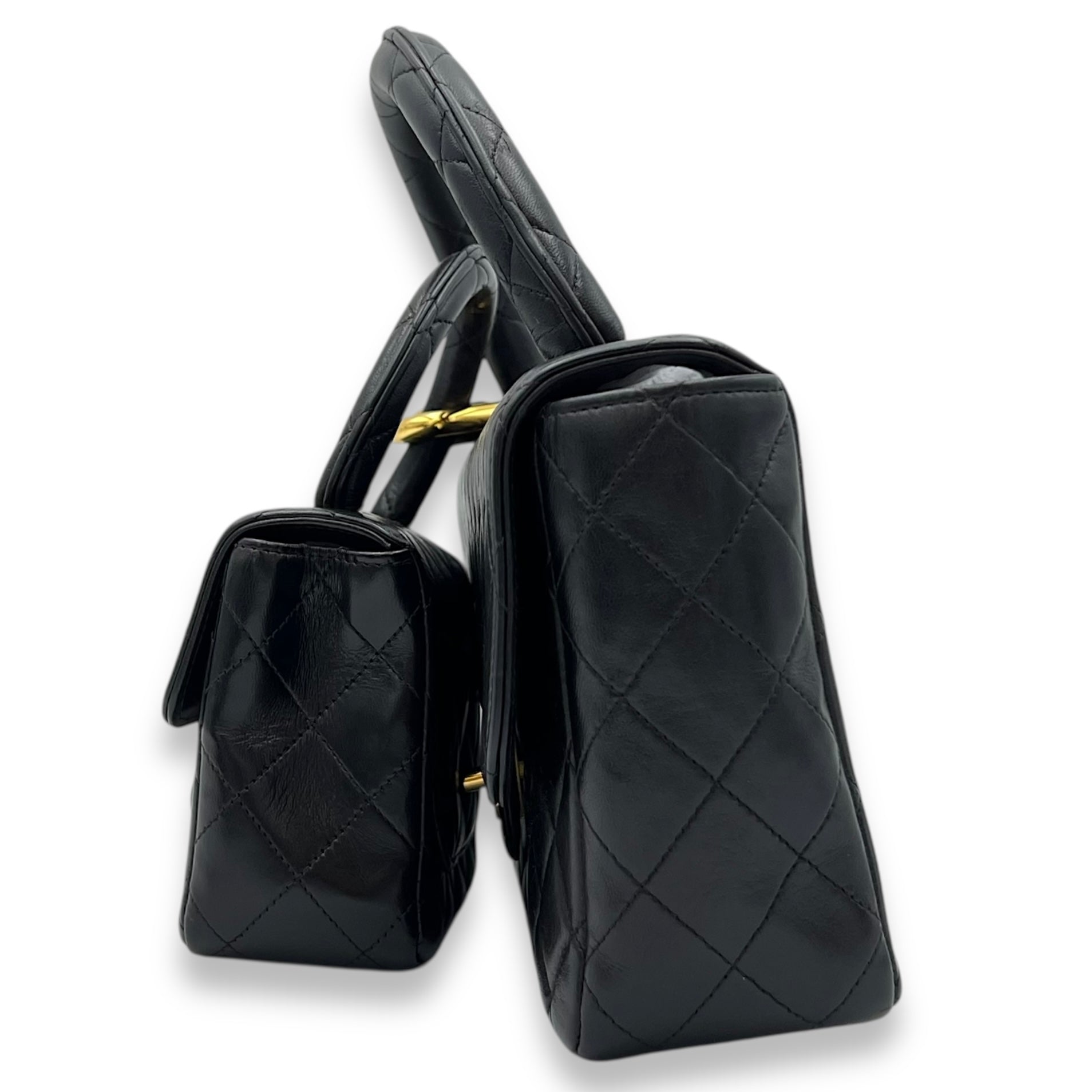 Chanel Parent Child Top Handle Bag Black in Lambskin, Gold hardware_4