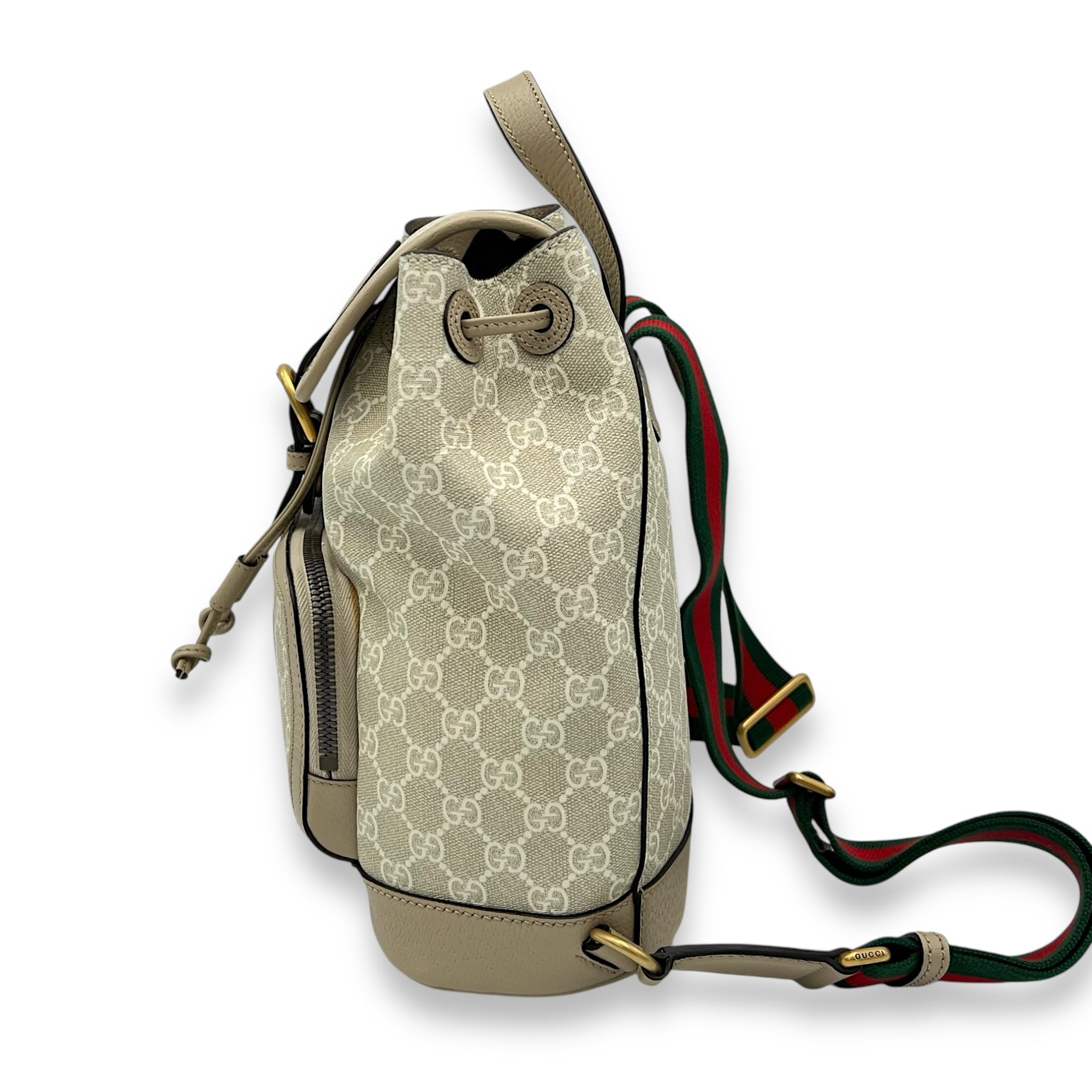 Gucci GG Supreme White Backpack in Coated Canvas, Gold hardware_4