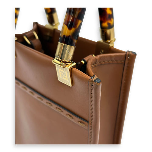 Fendi Sunshine Top Handle Bag Mini Brown in Calfskin, Gold hardware_8