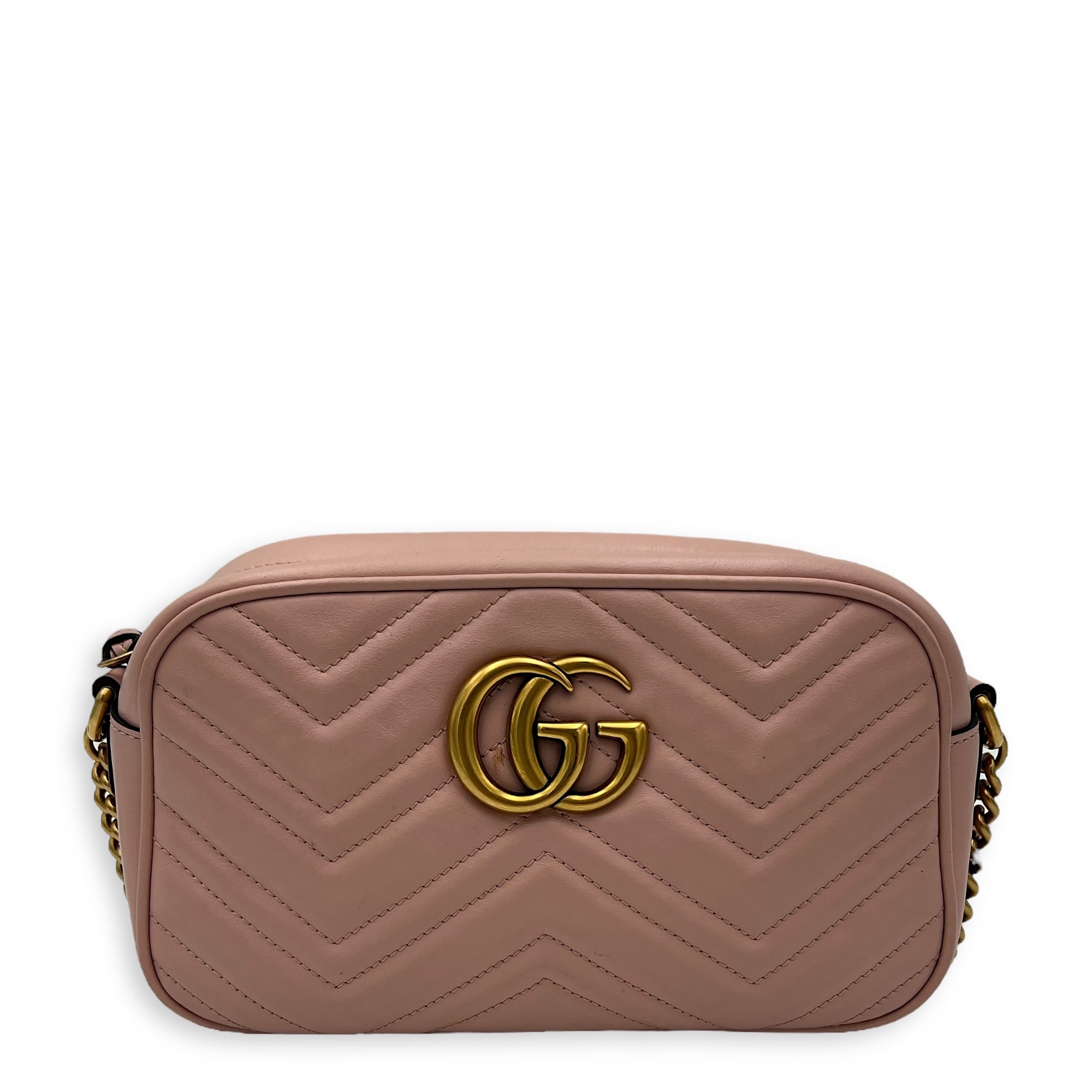 Gucci GG Marmont Crossbody Bag Pink in Calfskin, Gold hardware_1