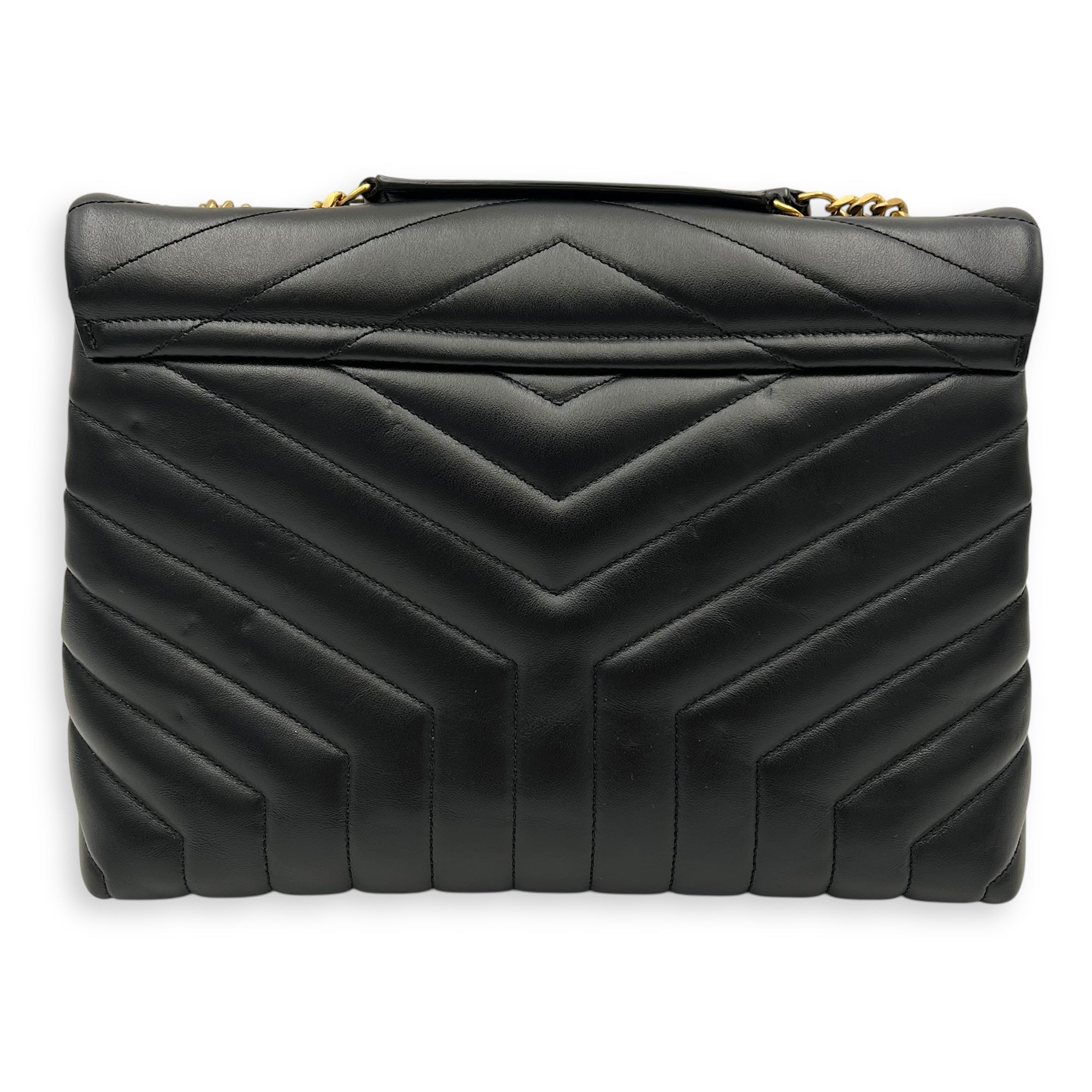 Saint Laurent Loulou Shoulder Bag Medium Black in Calfskin, Gold hardware_2