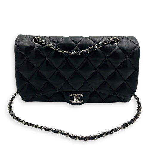 Chanel Accordion Triple Shoulder Bag Black in Lambskin, Silver hardware_20