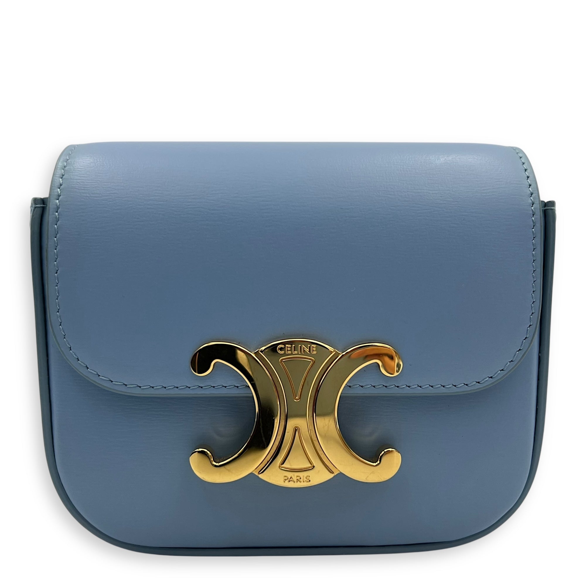 Celine Claude Crossbody Bag Blue in Calfskin, Gold hardware_1
