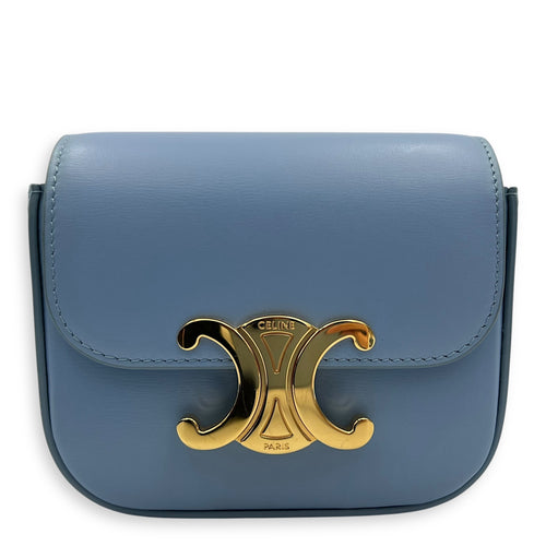 Celine Claude Crossbody Bag Blue in Calfskin, Gold hardware_1