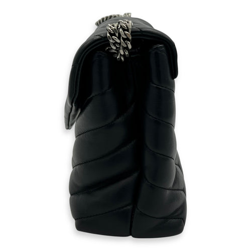 Saint Laurent Loulou Small Black Shoulder Bag in Calfskin, Silver hardware_4