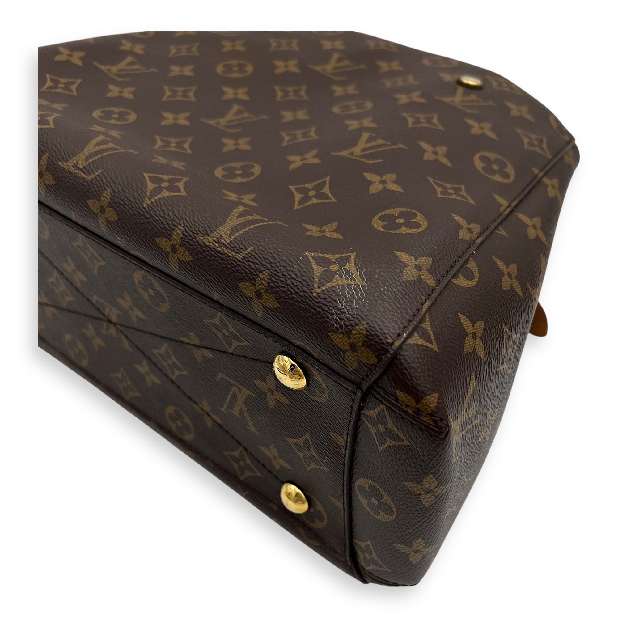Louis Vuitton Montaigne Top Handle Bag MM Brown in Monogram Coated Canvas, Gold hardware_12