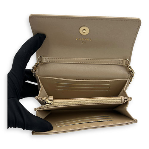 Chanel CC Wallet On Chain Beige in Calfskin, Gold hardware_6