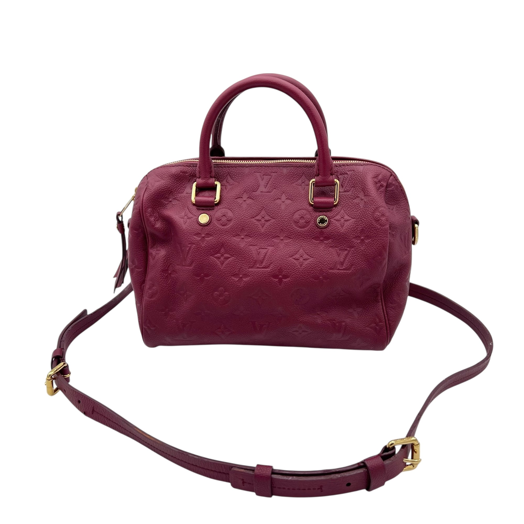 Louis Vuitton Speedy Bandouliere Top Handle Bag Red in Monogram Empreinte Leather, Gold hardware_20