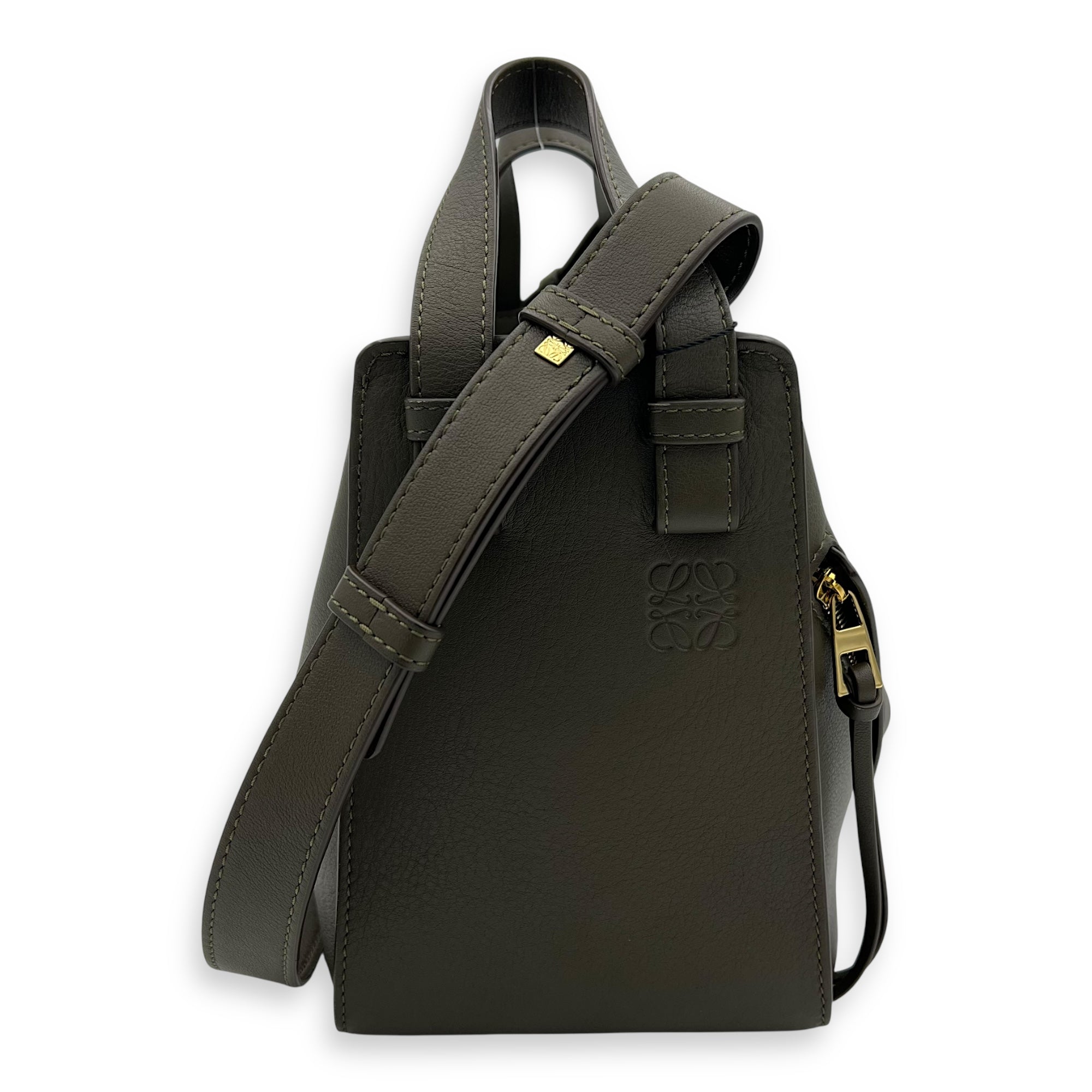 Loewe Hammock Compact Green Bucket Bag in Calfskin, Gold hardware_1