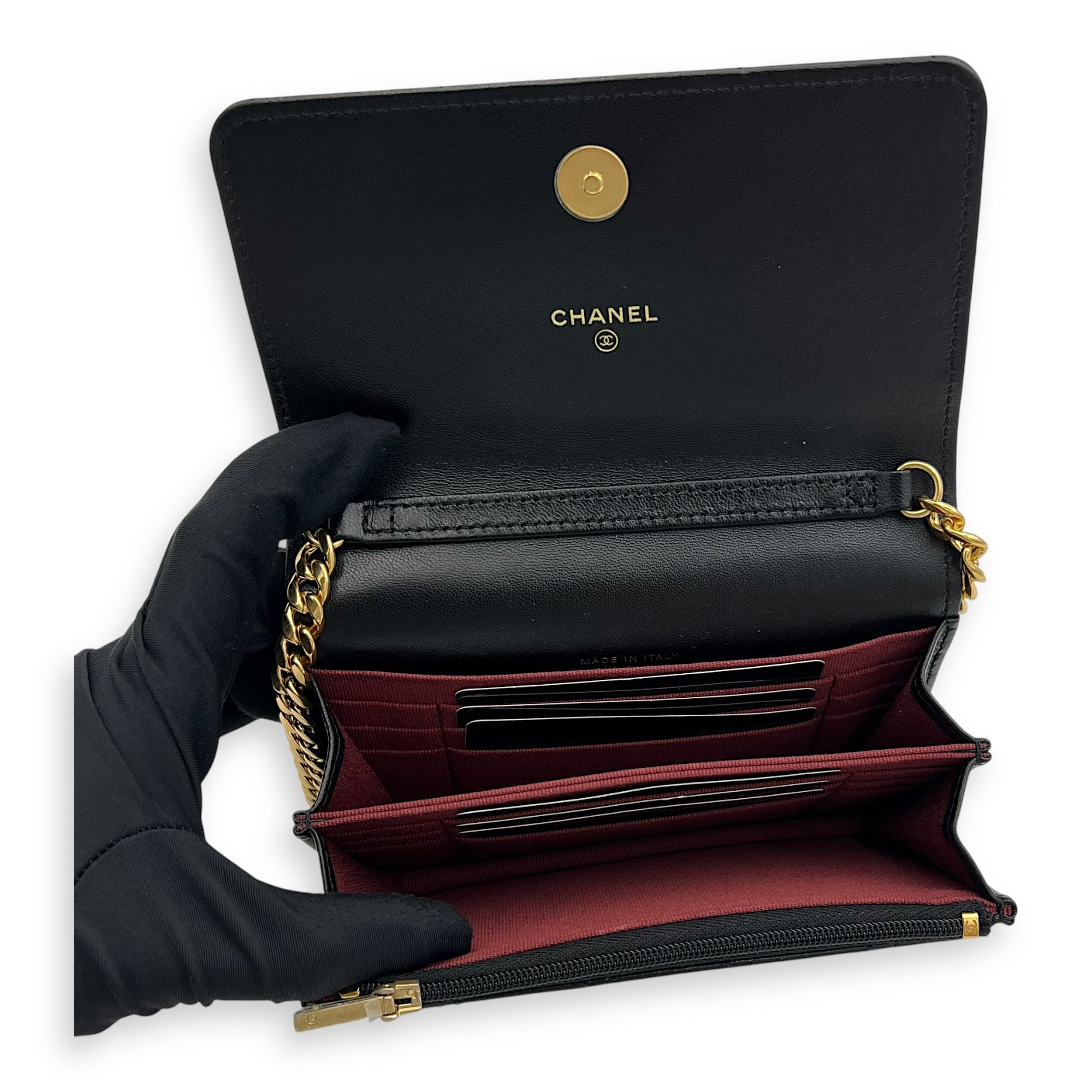 Chanel CC Curb Thick Chain Wallet On Chain Black in Lambskin, Gold hardware_6