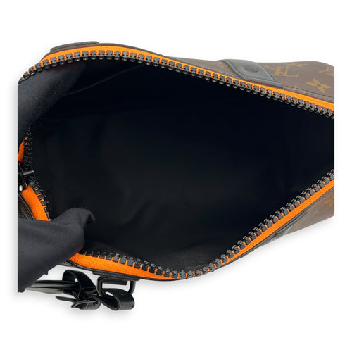 Louis Vuitton Keepall Virgil Abloh Top Handle Bag Brown in Monogram Coated Canvas, Gold hardware_6