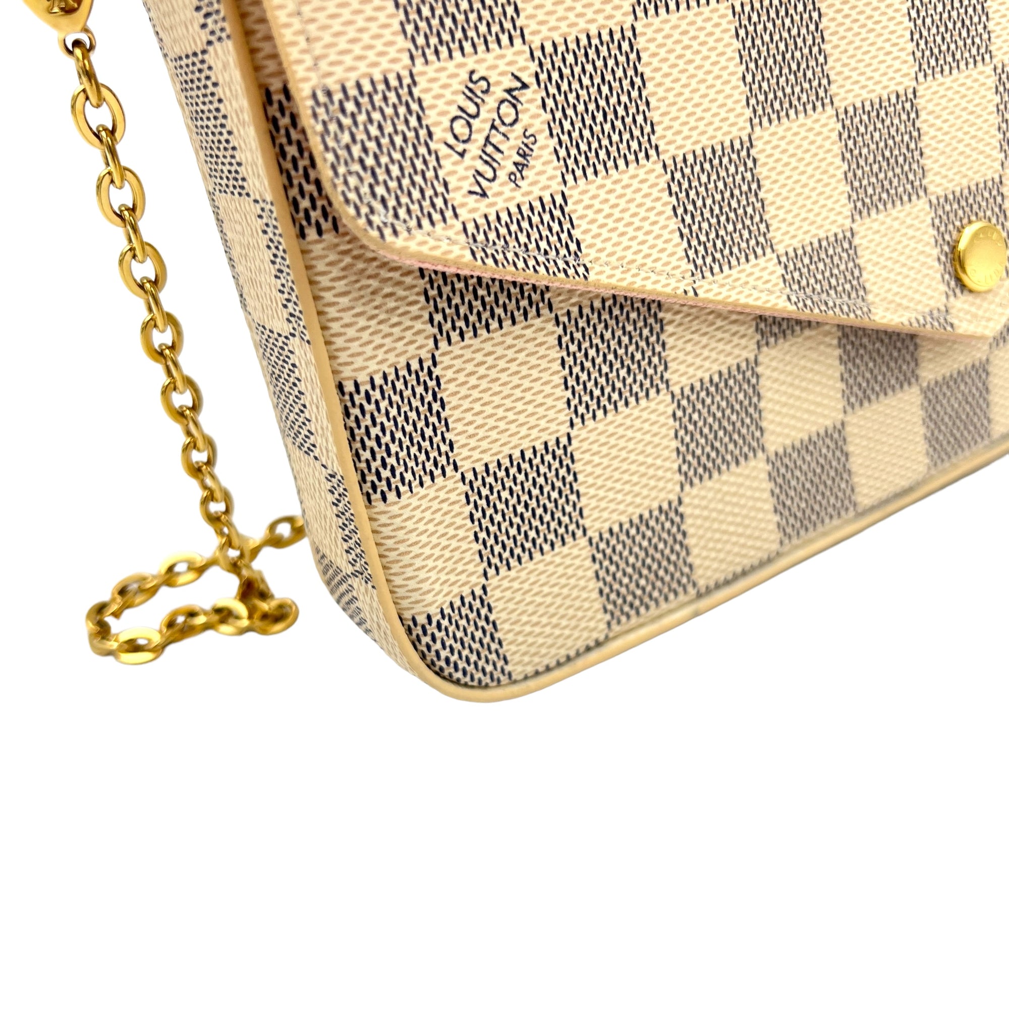 Felicie Damier Azur Crossbody Bag in Coated Canvas, Gold hardware