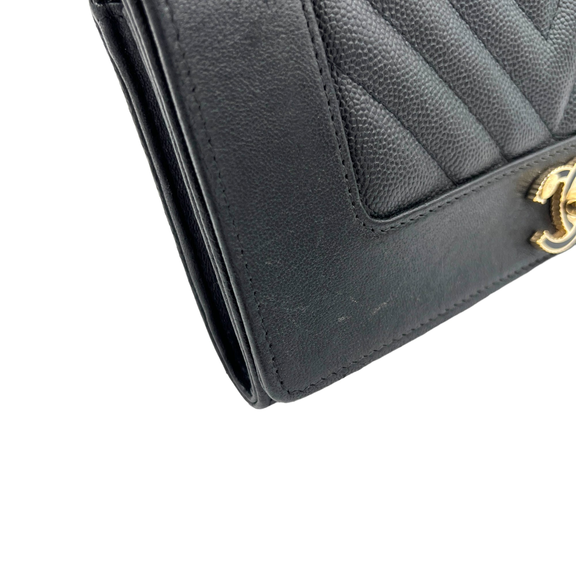 Mademoiselle Black Wallet in Caviar Leather, Gold hardware