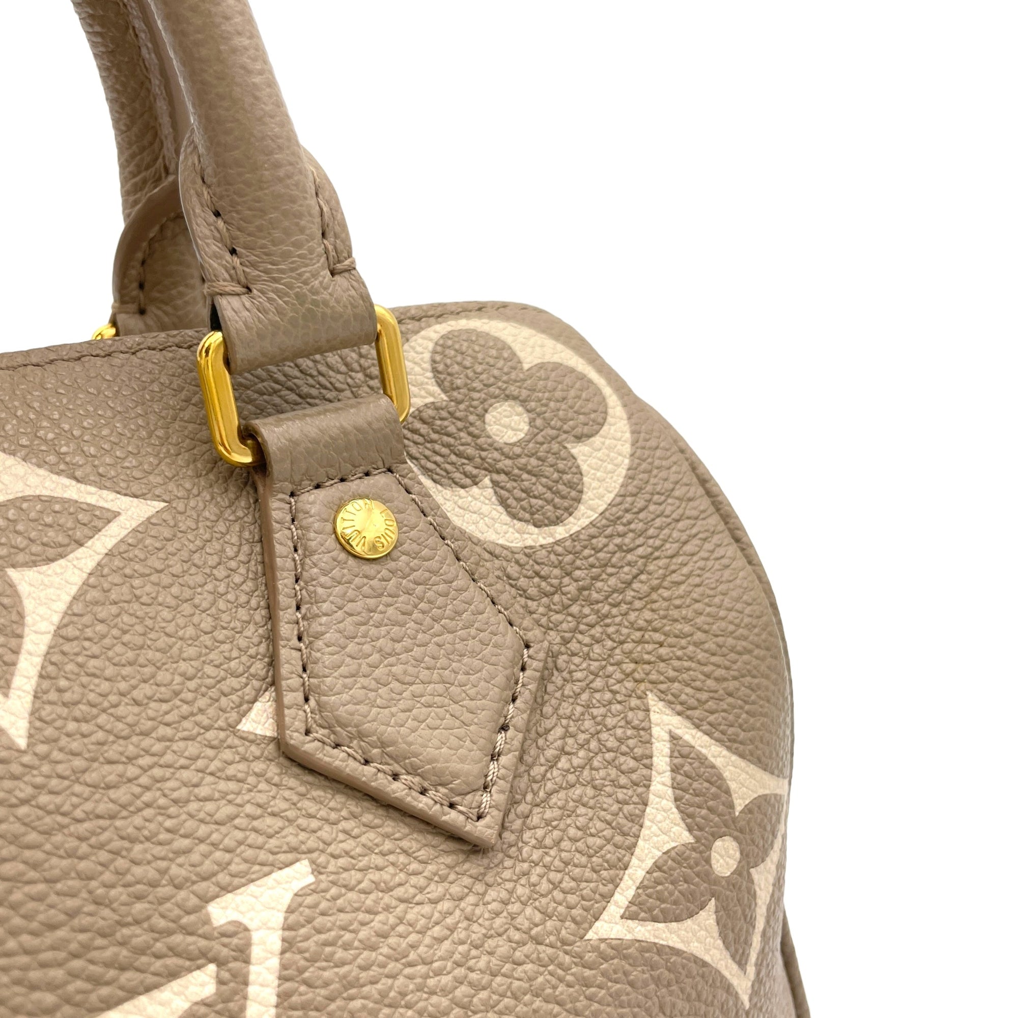 Speedy Bandouliere Top Handle Bag 20 Grey in Empreinte Leather, Gold hardware