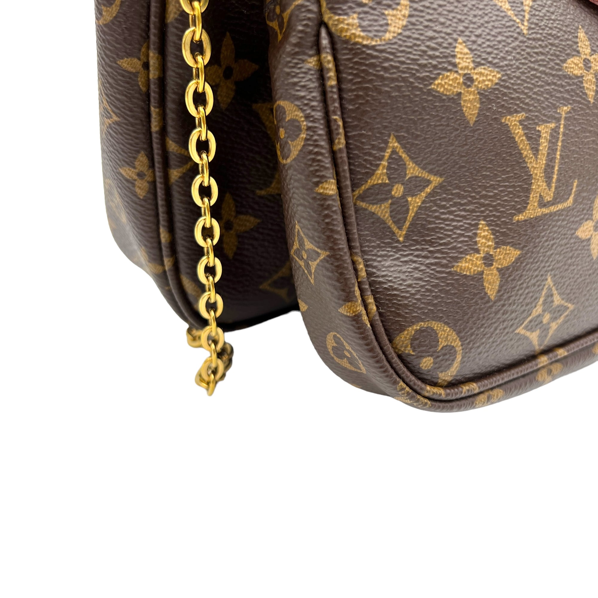 Multi-Pochette Accessoires Brown Crossbody Bag in Monogram Coated Canvas, Gold hardware