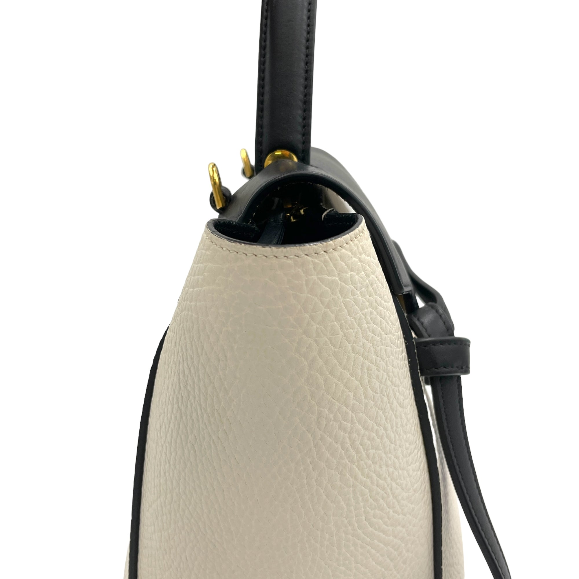 Belt Top Handle Bag Mini White in Calfskin, Gold hardware