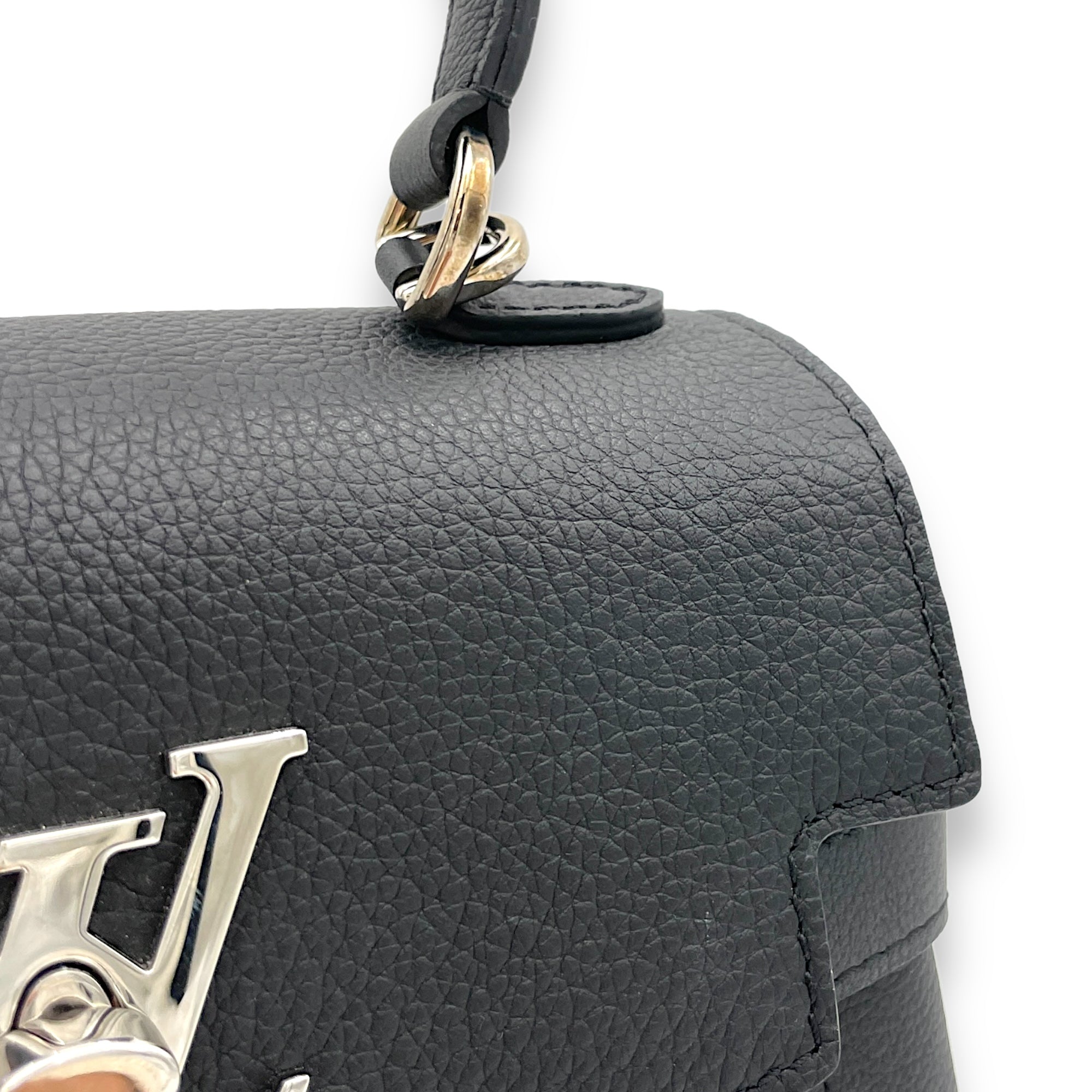 LockMe BB Black Top Handle Bag in Calfskin, Silver hardware