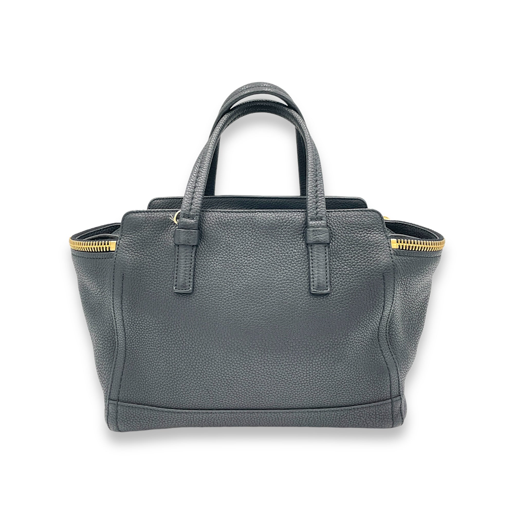 Gancini Top Handle Bag Black in Calfskin, Gold hardware