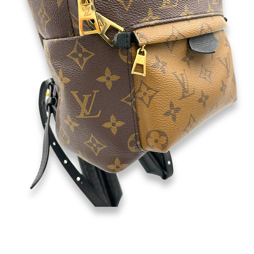 Palm Springs PM Brown Backpack in Monogram Coated Canvas, Gold hardware