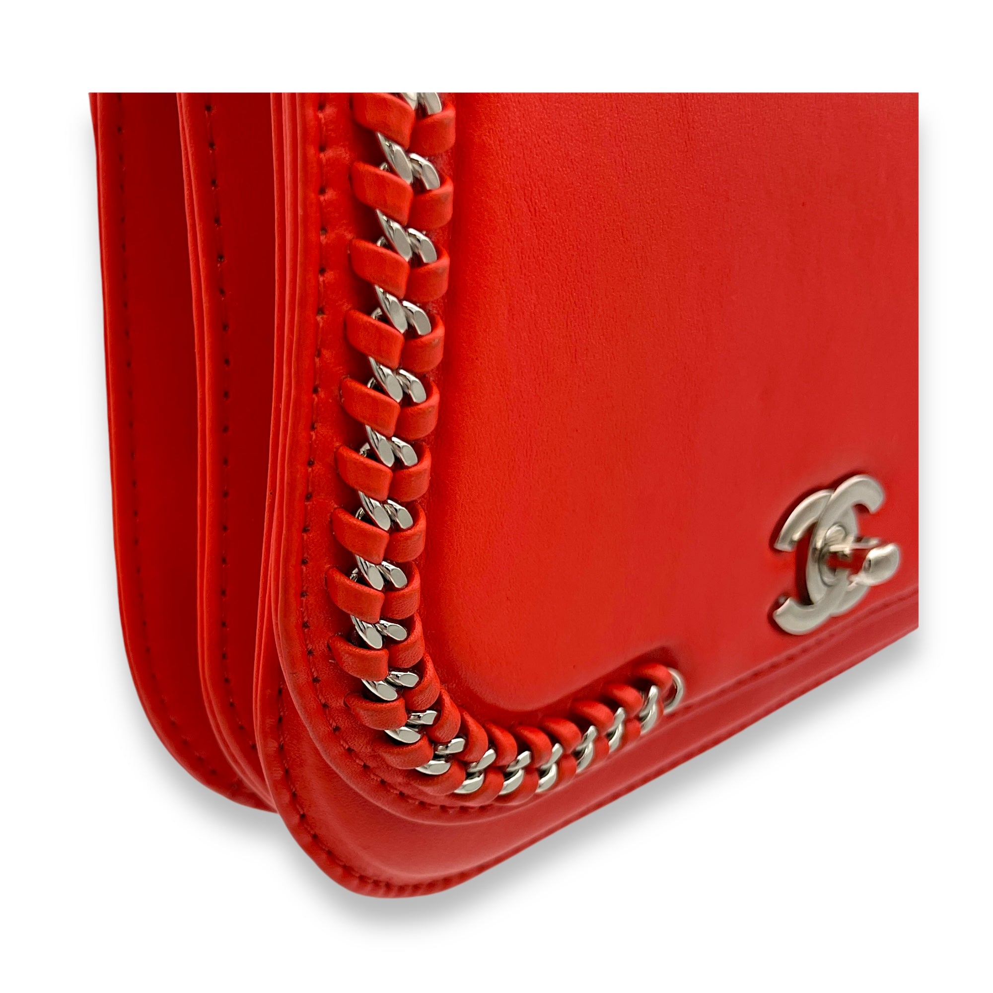 Braided CC Flap Crossbody Bag Orange in Lambskin, Silver hardware