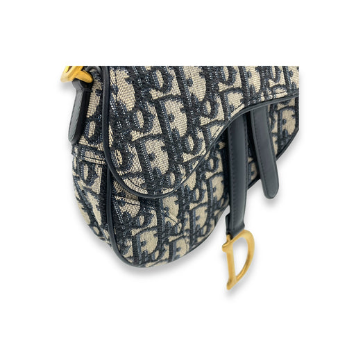 Saddle Top Handle Bag Mini Blue in Jacquard, Gold hardware