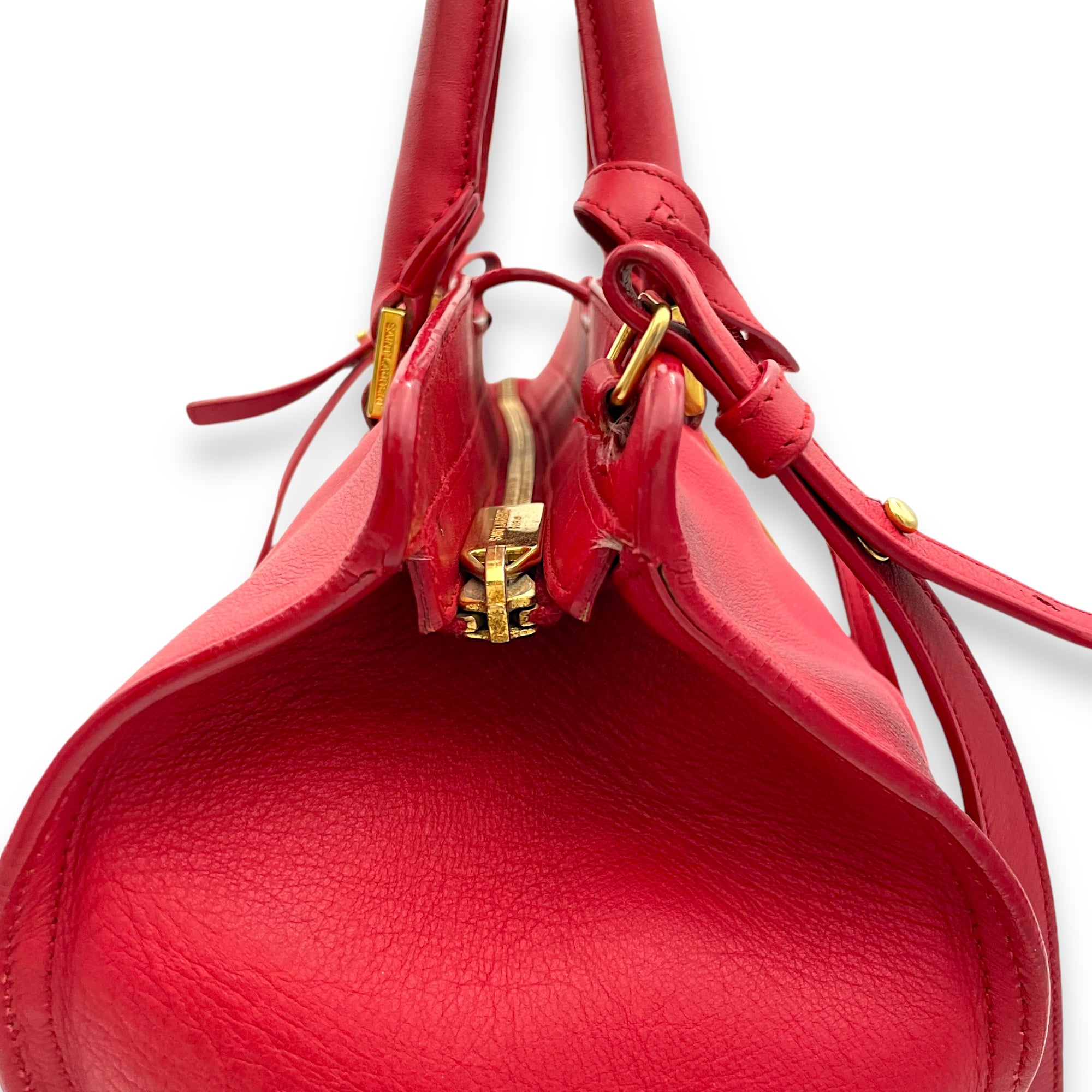 Classic Y Cabas Red Top Handle Bag in Calfskin, Gold hardware