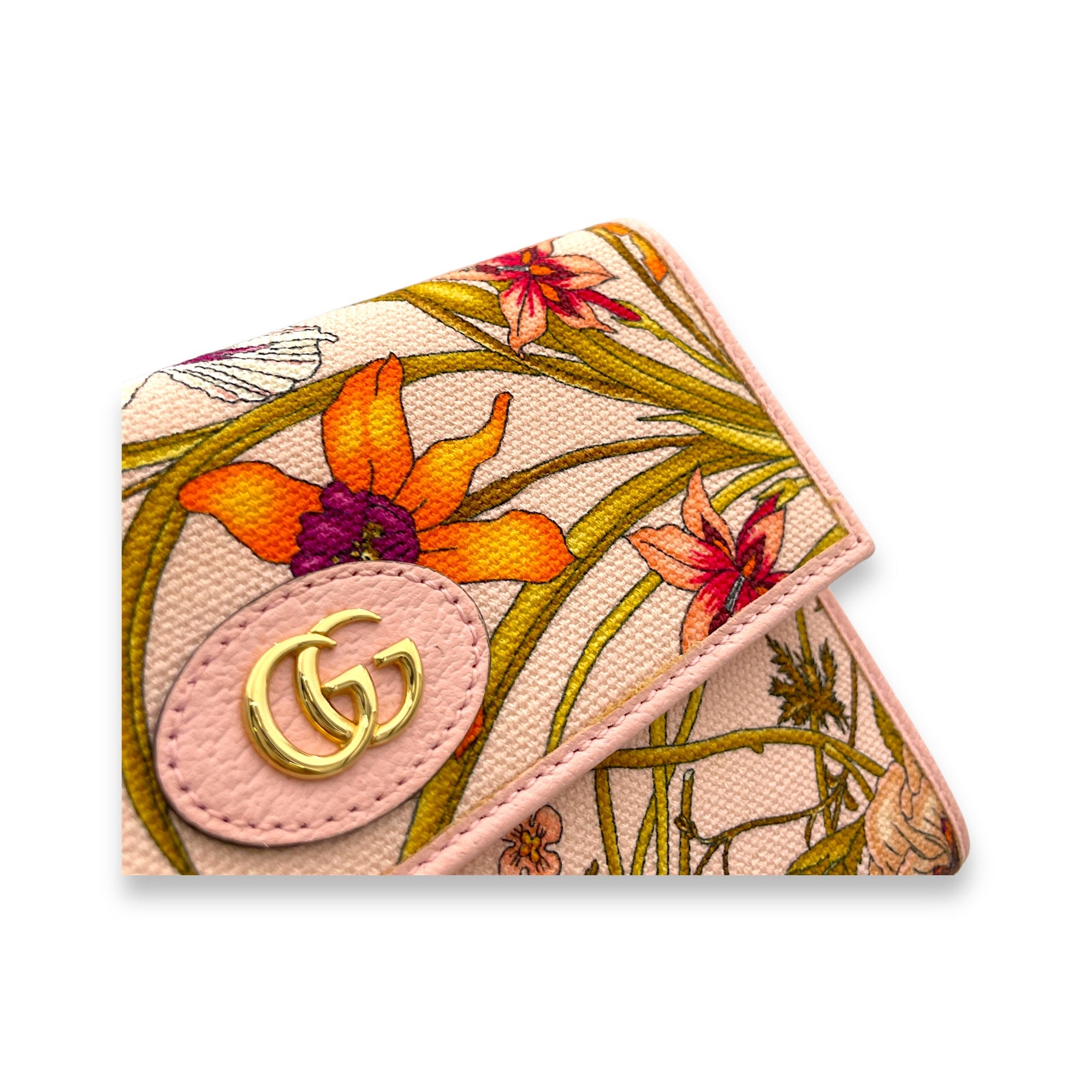 Flora Wallet On Chain Pink in Canvas, Gold hardware