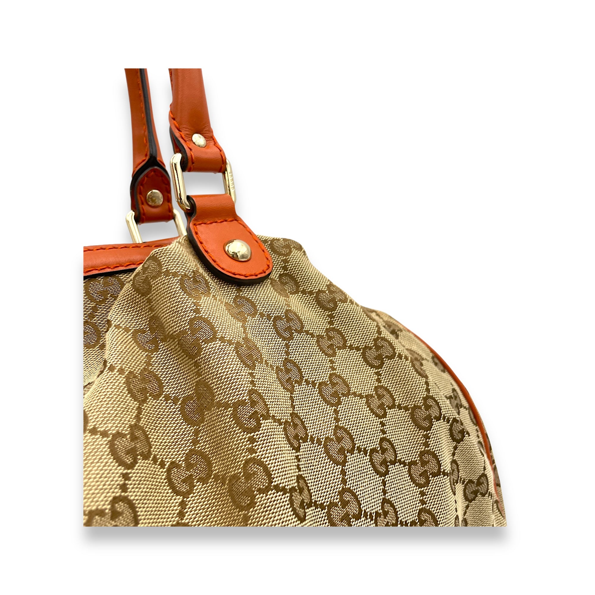 Sukey Brown Top Handle Bag in Canvas, Gold hardware