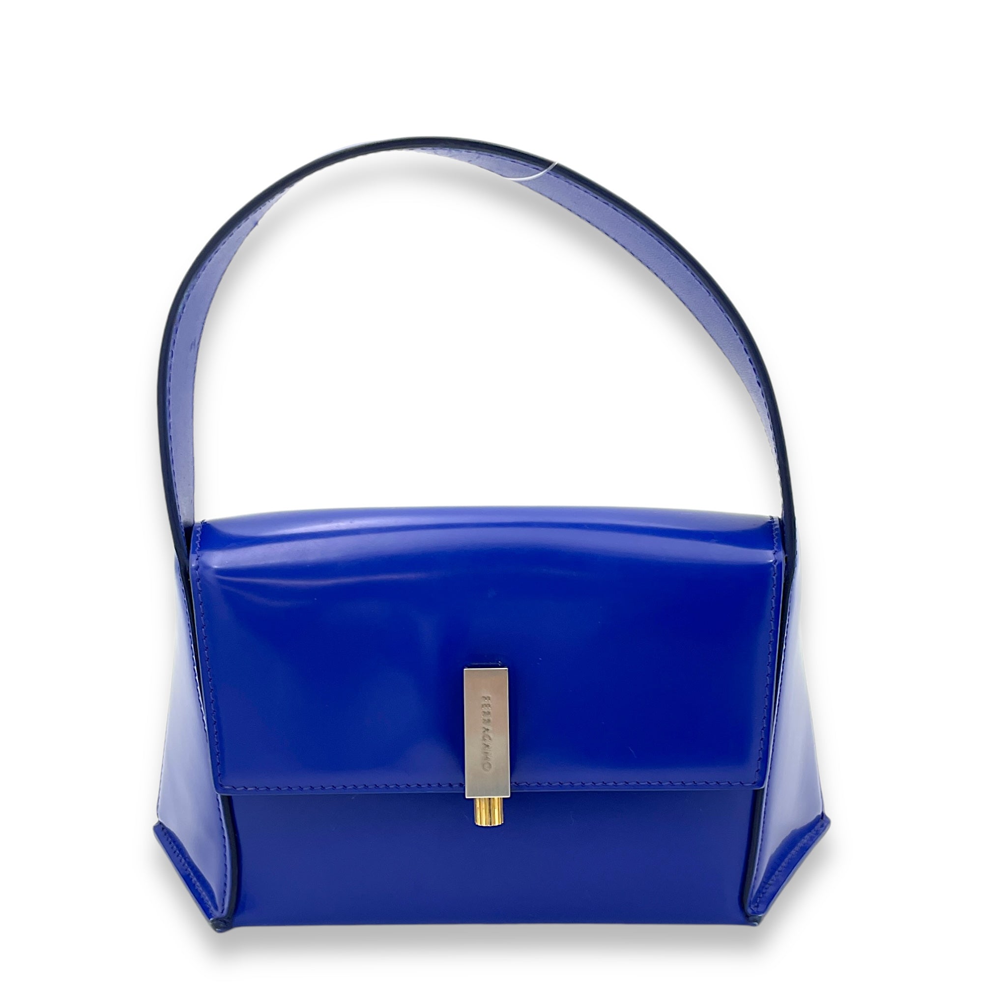 Prisma Blue Top Handle Bag in Calfskin, Silver hardware