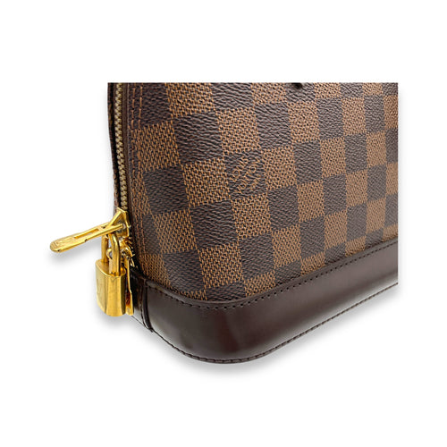 Alma BB Damier Ebene Top Handle Bag in Coated Canvas, Gold hardware