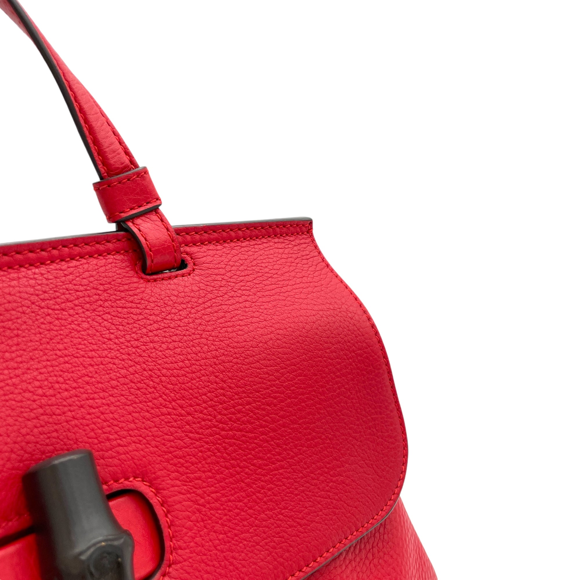 Bamboo Top Handle Bag Red in Calfskin, Silver hardware