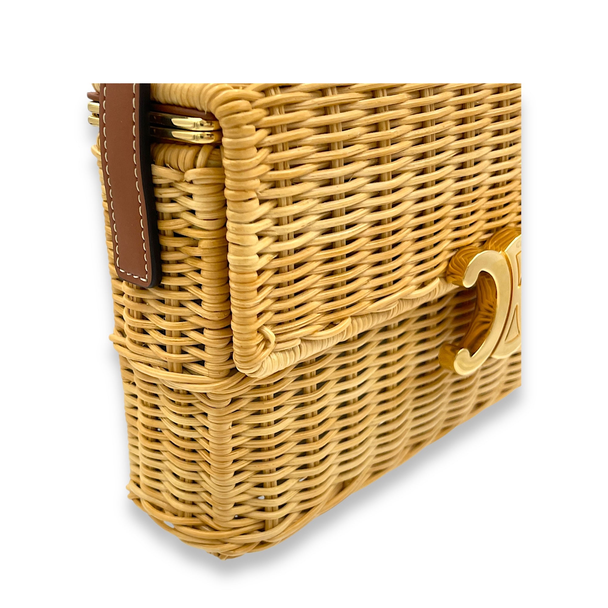 shoulder box Shoulder Bag Beige in Rattan, Gold hardware