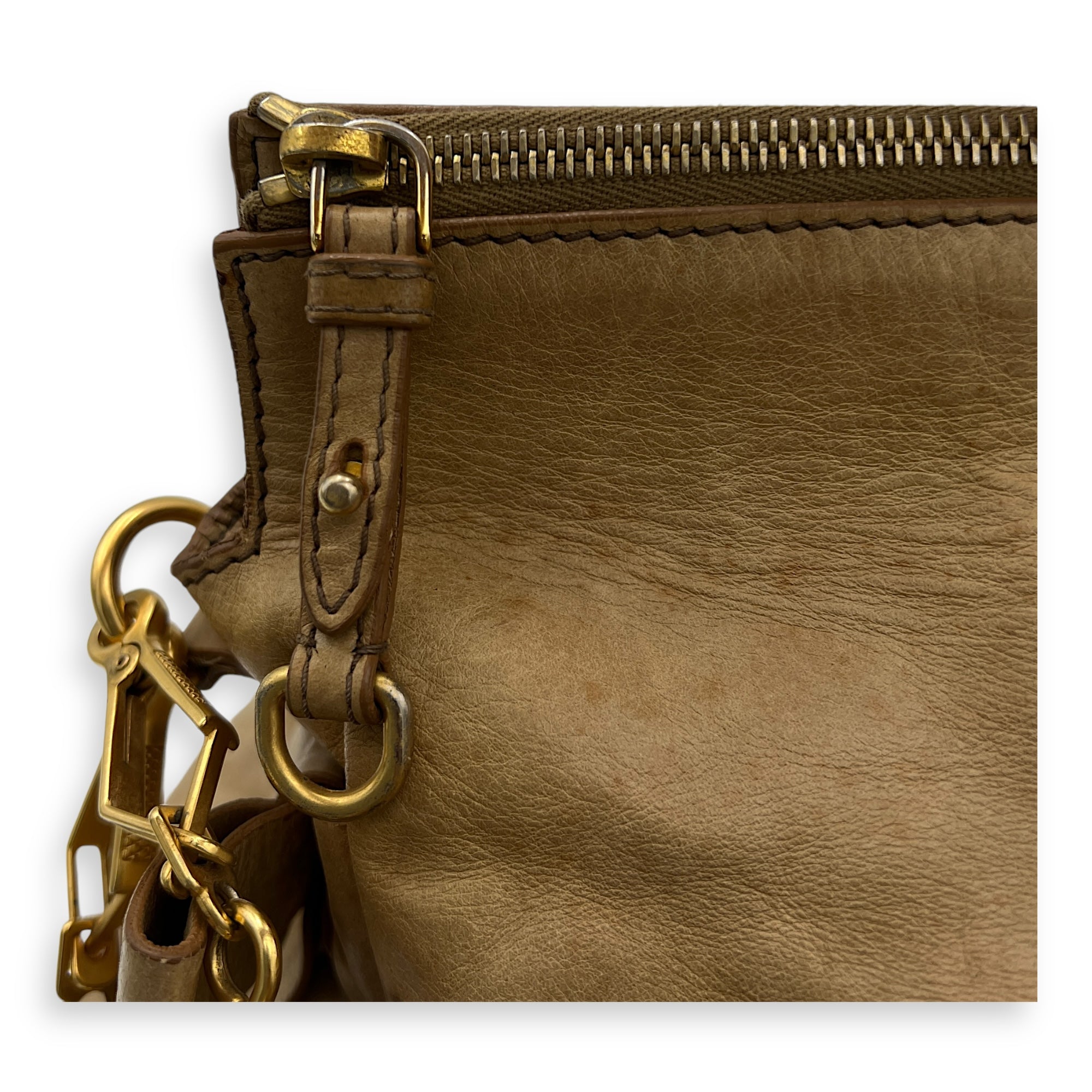 Vitello Lux Bow Shoulder Bag Brown in Calfskin, Gold hardware