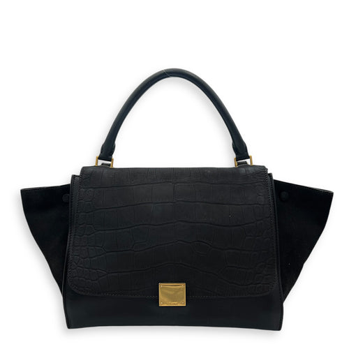 Trapeze Medium Black Top Handle Bag in Calfskin, Gold hardware