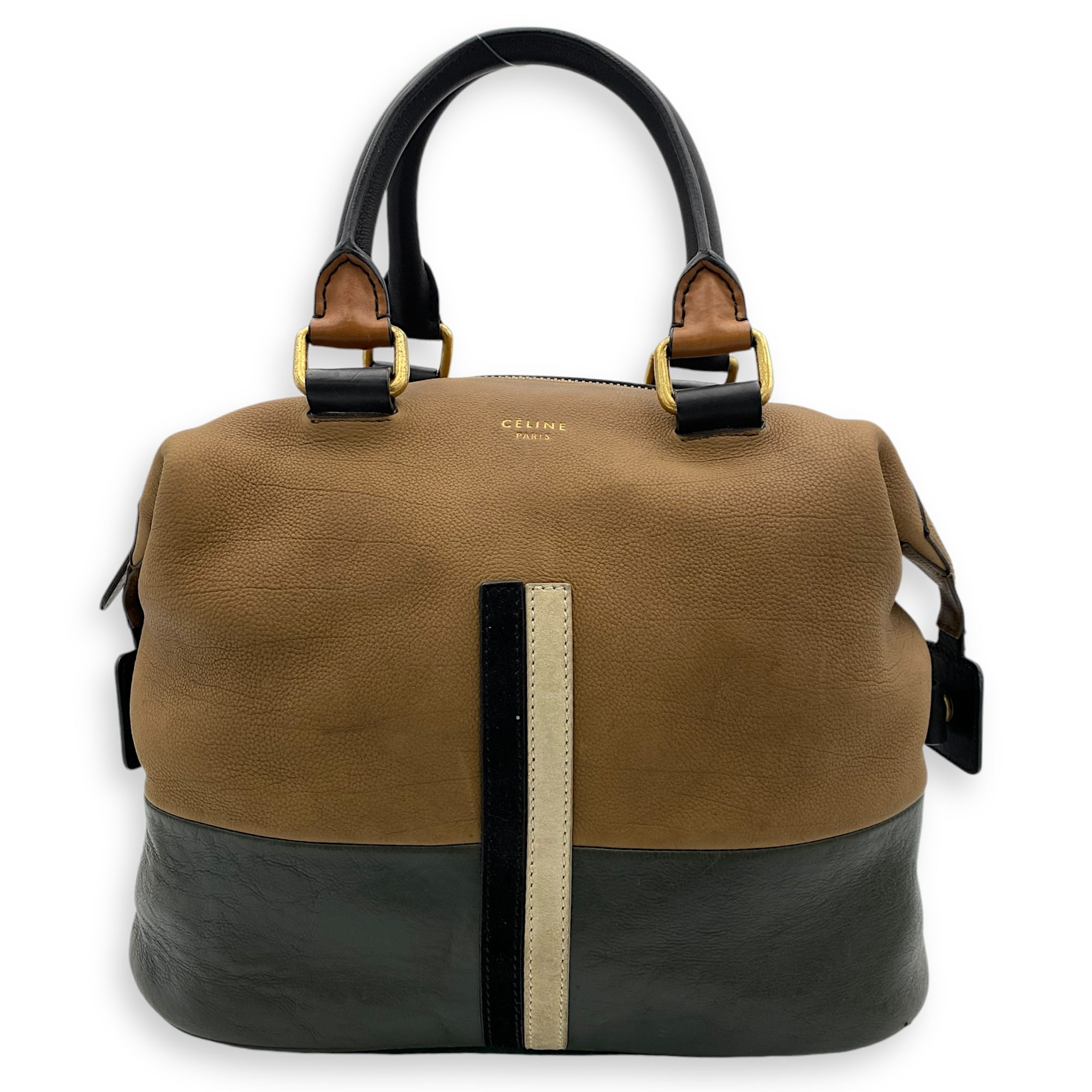 Racer Stripe Boston Top handle bag in Calfskin, Gold Hardware